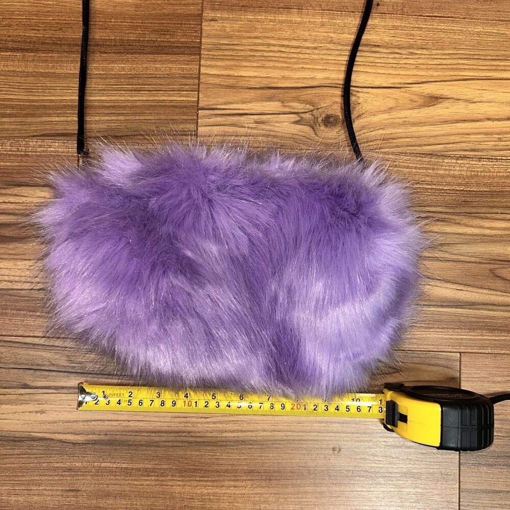 Purple Faux Fur Mini Shoulder Bag Y2K Plush Fluffy Clutch Crossbody - Picture 3 of 6